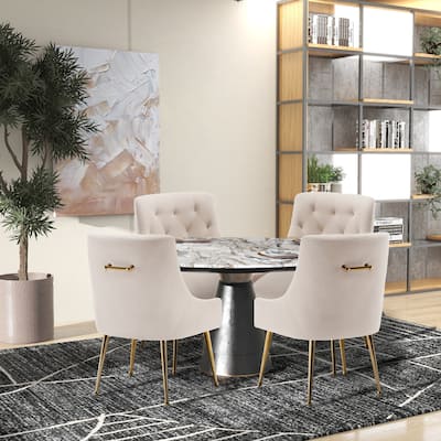 SEYNAR Modern Boucle Dining Chairs Set of 4, Upholstered Accent Chair Tufted Back Armless Chair with Back Pull