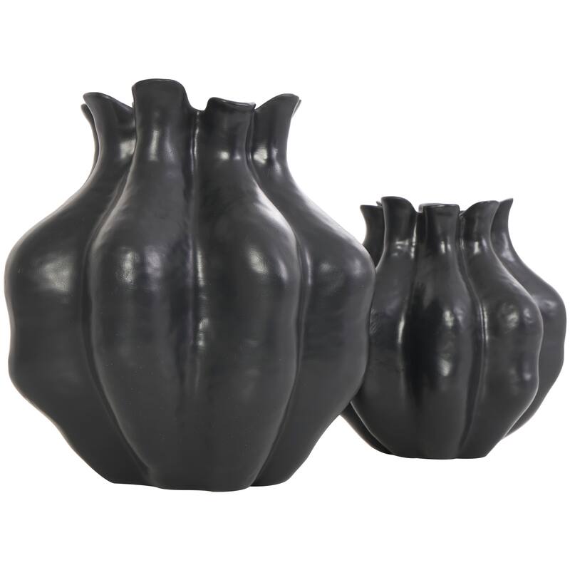 Black Resin Tulip Shaped Abstract Decorative Vase (Set of 2)