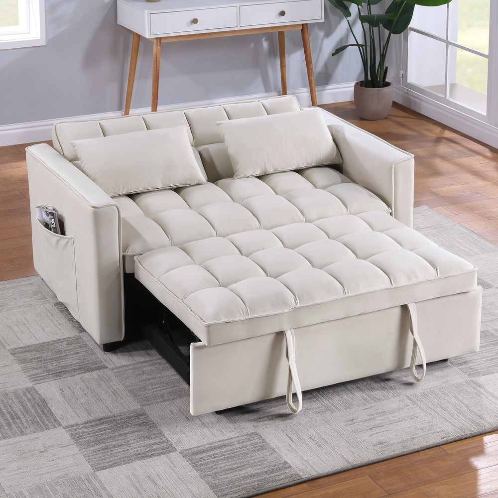 Classic 55" Width Pull Out Tufted Convertible Loveseat Sleeper Sofa Bed - 55"W x 68"L x 20"H