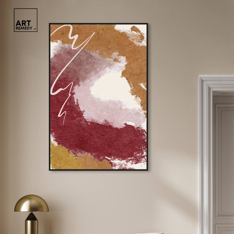 Art Remedy Burgundy And Cork Framed Boho Abstract 1 Piece Canvas Wall Art