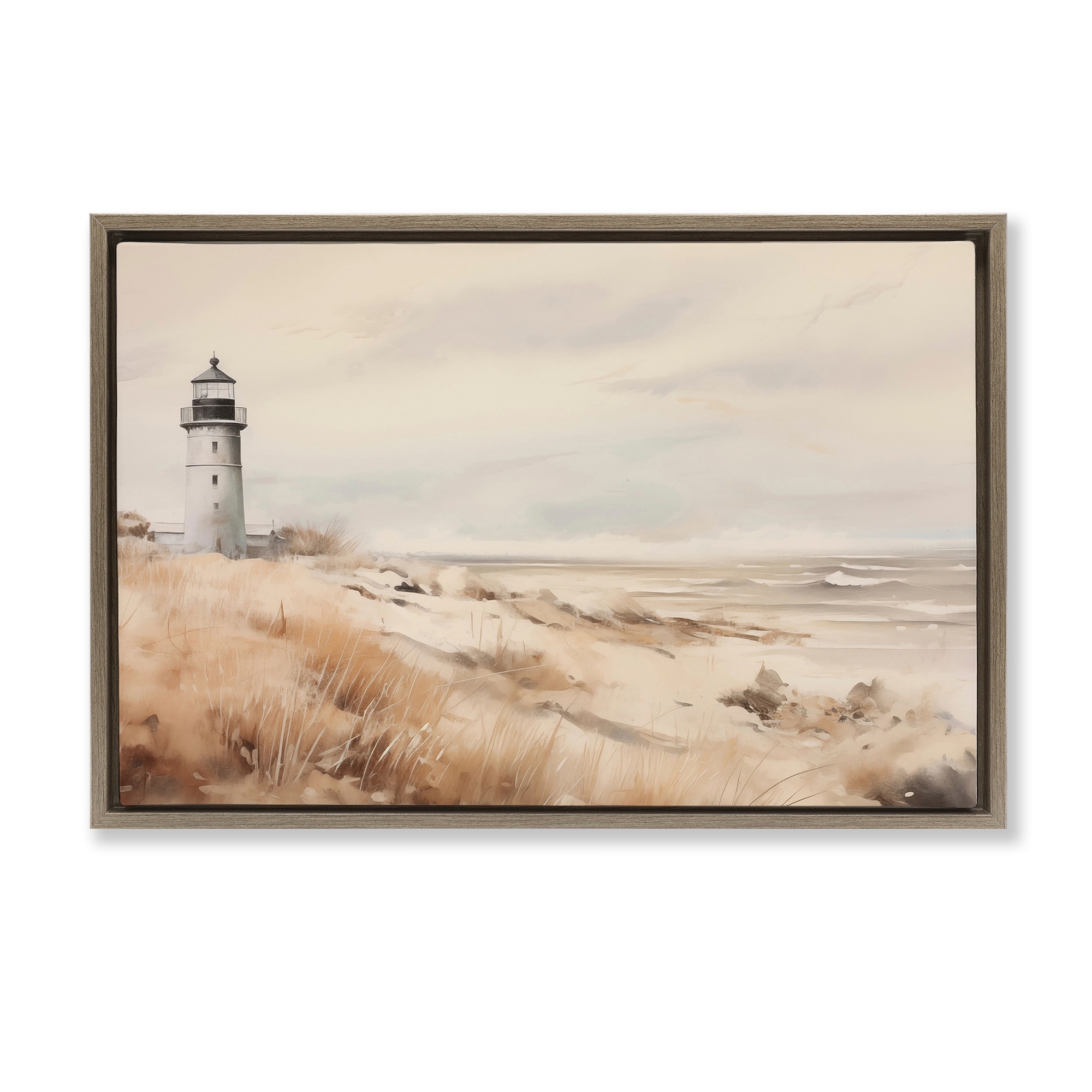 Stupell Distant Lighthouse in Neutral Tones Framed Floater Canvas Wall Art Design By Arlington Prints