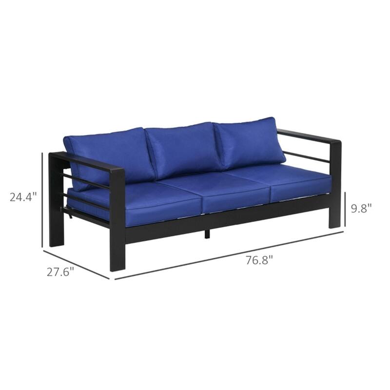 Aluminum Outdoor Garden Sofa with Cushions and Wide Seat - 76.8"W x 27.6"D x 24.4"H