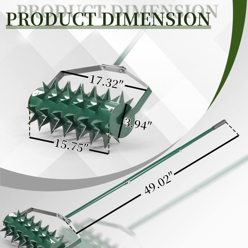 Green Lawn Aerator with Heavy-Duty Galvanized Steel Drum and Double Spikes and Rubber Handle - (17.3 x 6.7 x 59.8) in