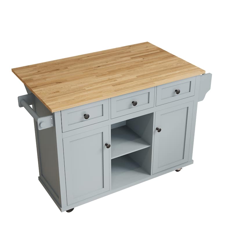 Kitchen Cart with Rubber wood Drop-Leaf Countertop