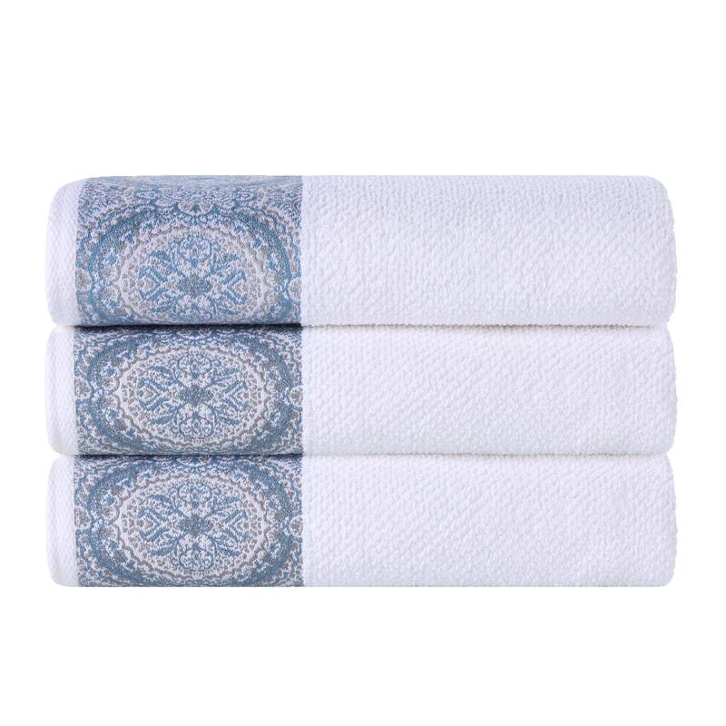 Superior Medallion Cotton Jacquard Textured Soft Bath Towel Set of 3