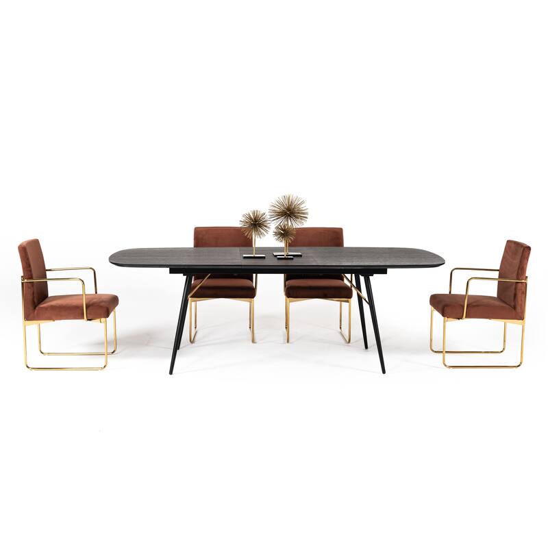 Modrest Billy Modern Black Oak & Gold Extendable Dining Table