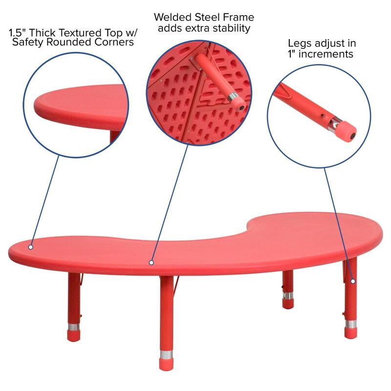 35"Wx65"L Half-Moon Plastic Adjustable Activity Table for 8 - 65"D x 35"W x 14.5" - 23.75"H