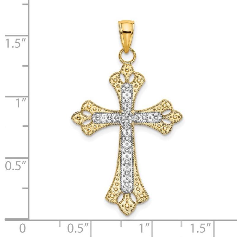 Curata 10k Two-tone Gold 18" Large Beaded Filigree Cross Pendant Necklace (23mm x 37mm)