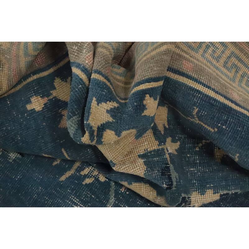 Hand Knotted Oriental 100% Wool Carpet Traditional Medallion Navy Blue & Blues Art Deco Area Rug - 10' 0'' X 8' 10''