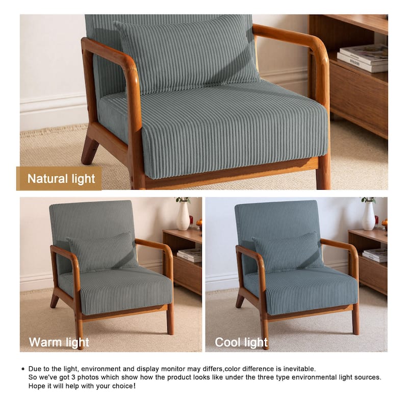 25" W Mid Century Upholstered Wood Accent Chair with Pillow