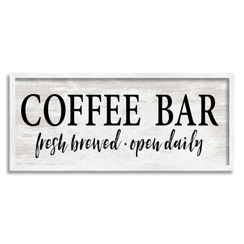 Stupell Coffee Bar Open Sign Rustic Grain Pattern Framed Wall Art, Design by Lettered and Lined - Off-White