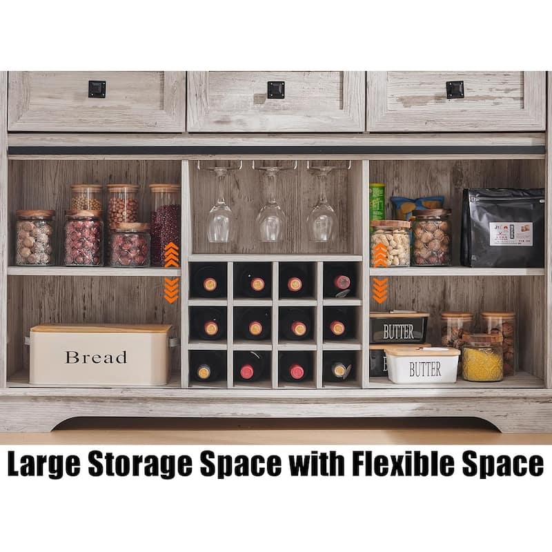 Farmhouse Bar Cabinet, Coffee/Wine Bar Cabinet w/Wine & Glass Rack