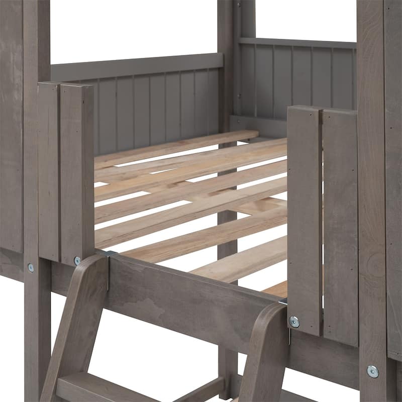 Merax Full over Full Wood Tower Bunk Bed with Roof