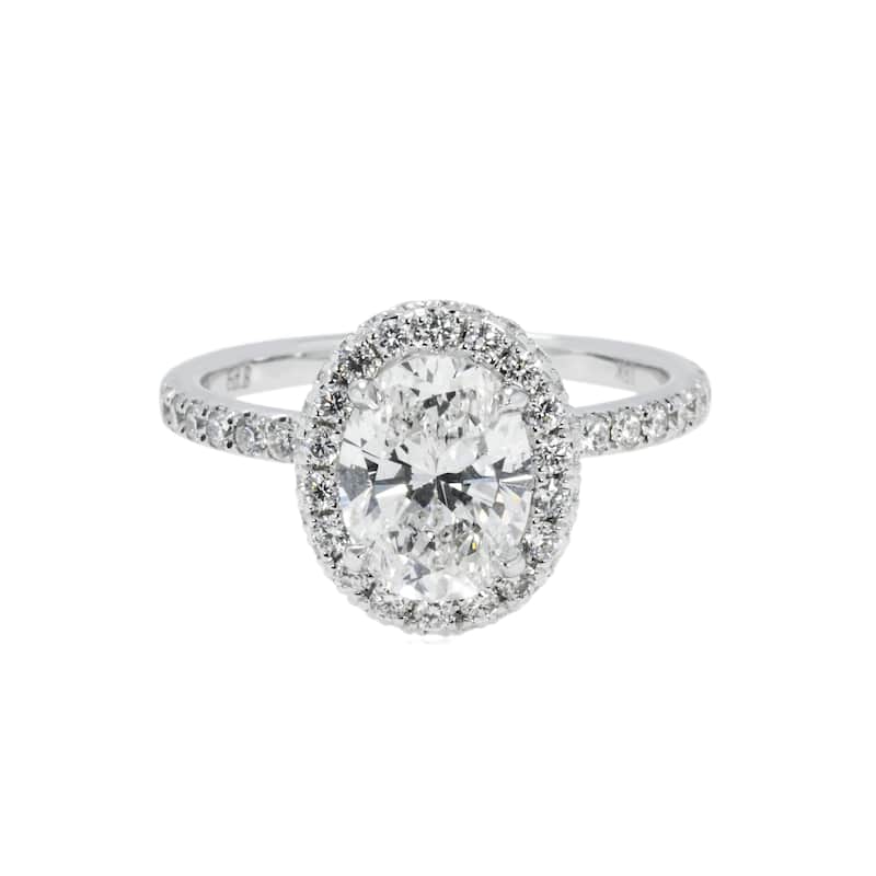 House Of Leon 18K White Gold 1.50ct Oval Diamond Engagement Ring W/ Halo 2.22ctw GIA