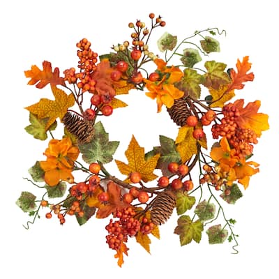 6.5" Autumn Hydrangea and Pinecones Artificial Wreath (Set of 2) - 6.5