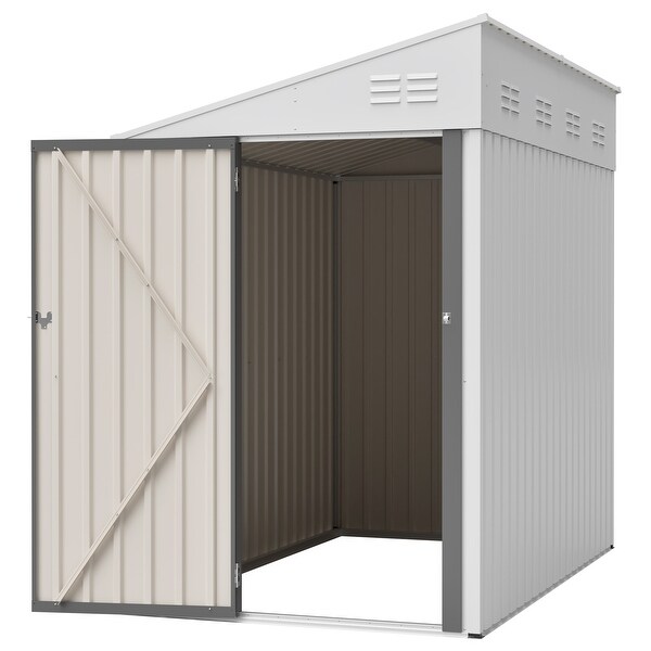 4x7 Ft Lean-To Shed,Heavy-Duty Steel Outdoor Storage for Garden