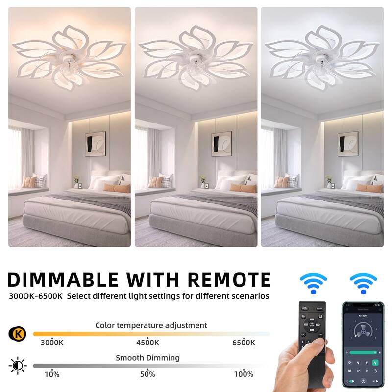 30'' 7 - Blade Ceiling Fan with LED Lights，Indoor Remote Control Ceiling Fans with Lights