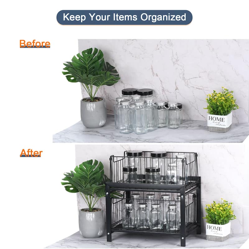 2 Tier Under Sink Cabinet Organizer with Sliding Drawer Pull Out Baskets, Black