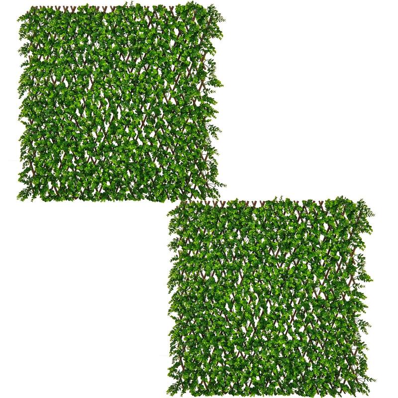 Gymax 2PCS Expandable Fence Privacy Screen Decorative Faux Eucalyptus - Green