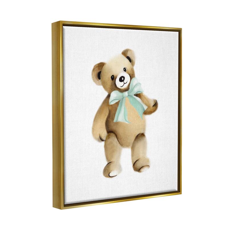 Stupell Teddy Bear Green Bow Kids Nursery Animal Floater Frame, Design ...