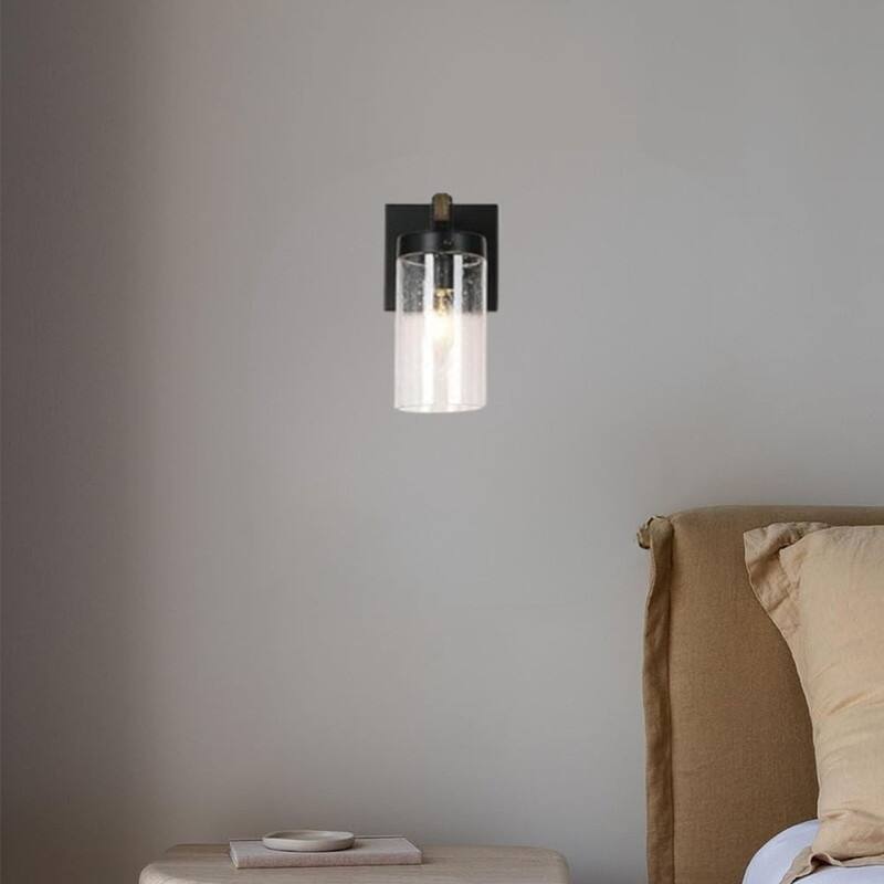 1 Light wall sconces black and wood wall lighting glass, metal bedroom wall light