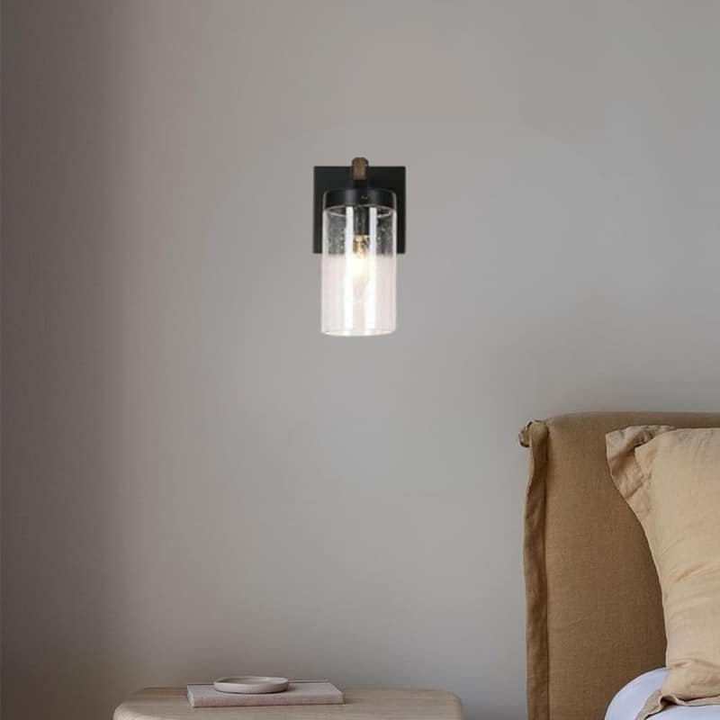 1 Light wall sconces black and wood wall lighting glass, metal bedroom wall light
