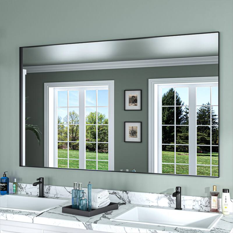 Organnice Rectangular Mirror Modern Black Frame Bathroom Vanity Mirror Clean Glass - 60"L*36"W