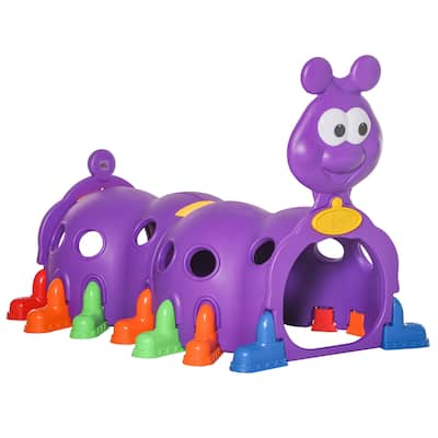 Qaba Indoor & Outdoor Caterpillar Kids Tunnel Climbing Toy, Toddler Play Tunnel for 3-6 Years Old, Purple