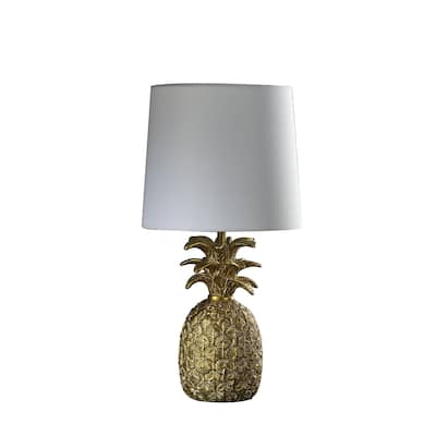 White Pineapple Resin Table Lamp with Fabric Empire Shade - 8.75” x 8.75” x 17” (D x W x H)