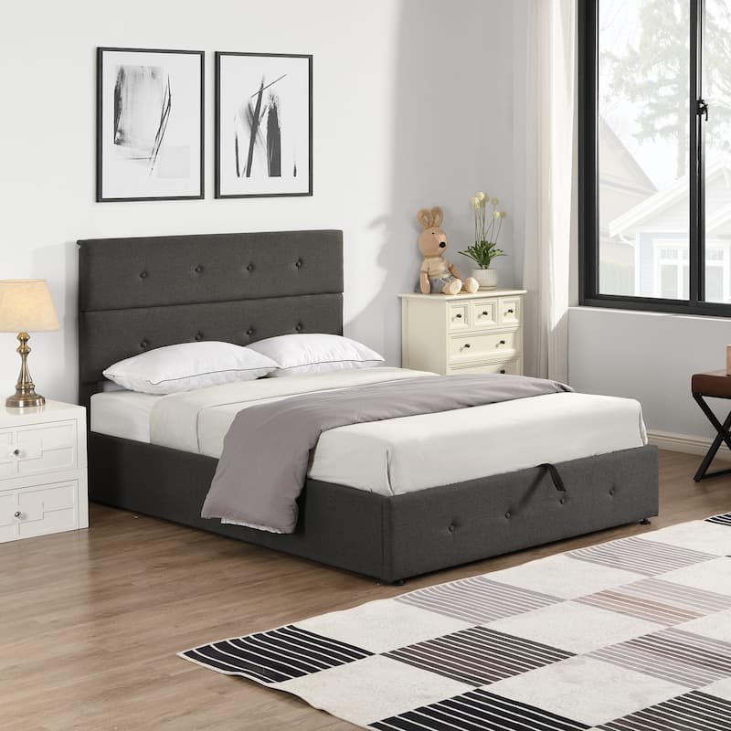 Upholstered Platform Bed with Underneath Storage - Grey - Full