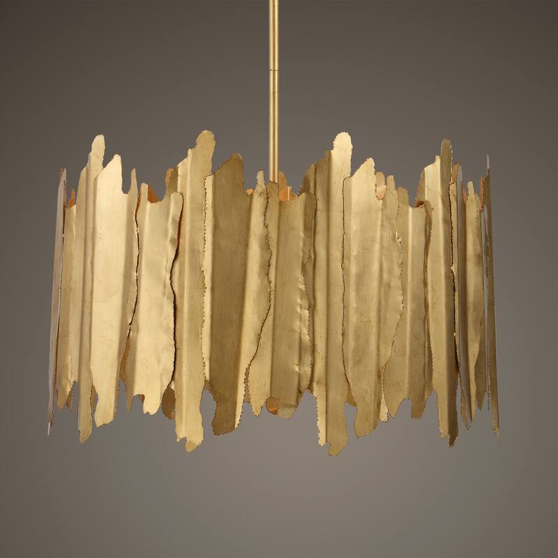 Segment Leaf Sheets Welded 8 Light Ceiling Pendant - 28" - Gold