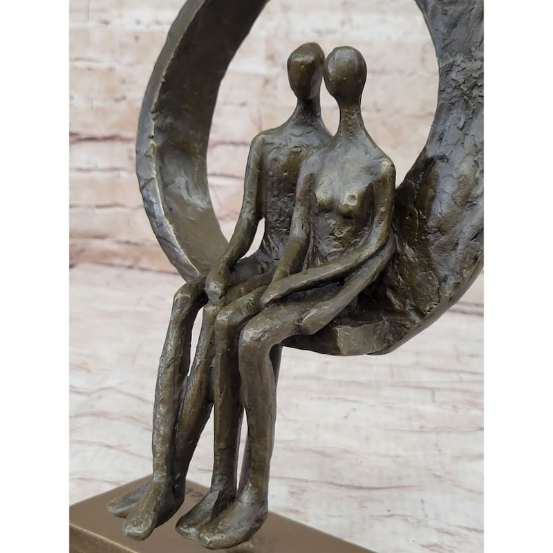 Abstract Original Art Romantic Couple Sitting Together In Love Bronze Sculpture Statue