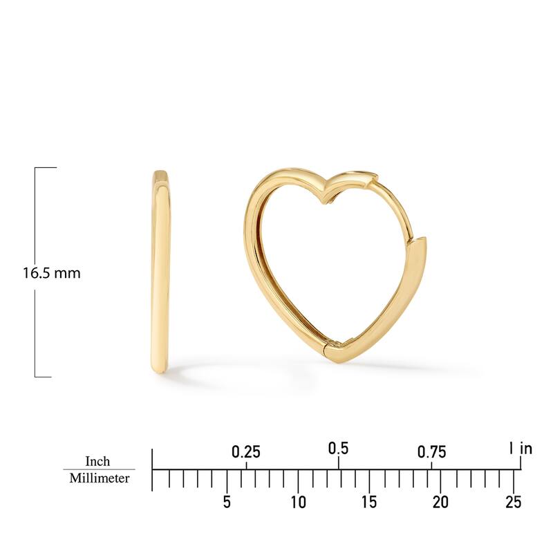 Clover 14k Yellow Gold High-Polish Offset Heart Huggie Hoop Earrings