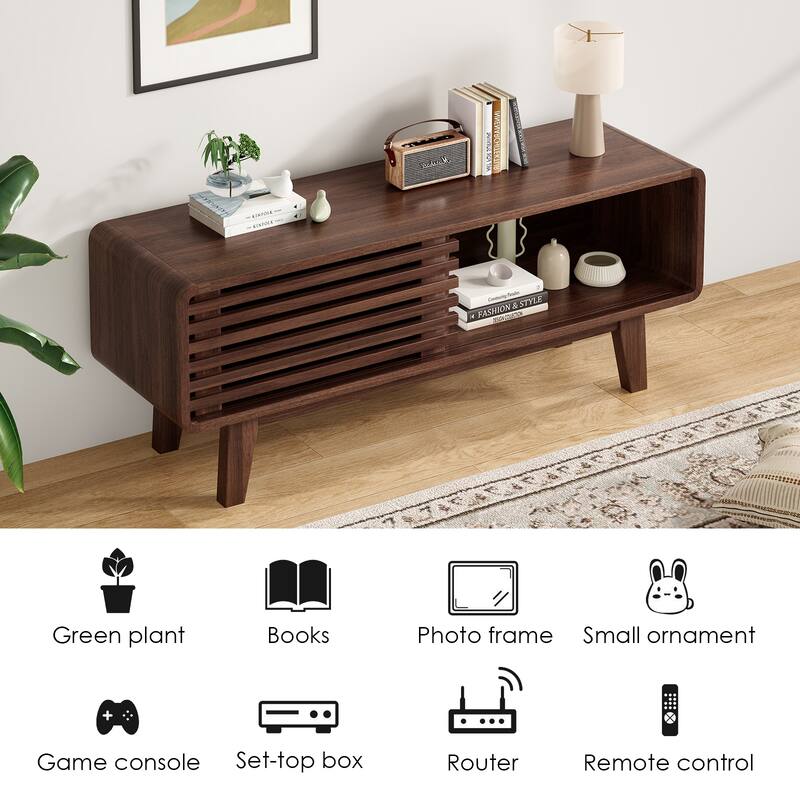 Rossetta Mid-Modern Century Concise Style TV Stand with Storage Cabinet and Sliding Door, up to 59''