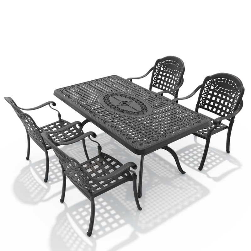 5-Piece Cast Aluminum Outdoor Dining Set with Seat Cushions