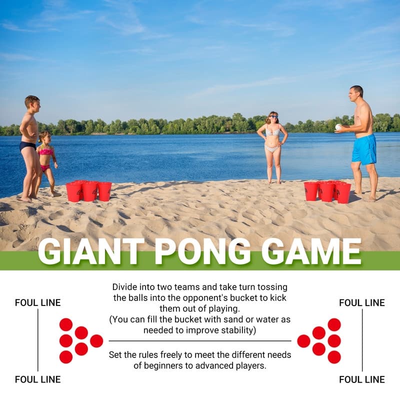 ROPODA Giant Yard Pong, Yard Games with Durable Buckets and Balls, Red