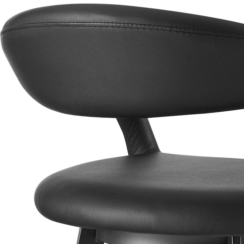 Monie Swivel Barstool Chair, Curved Floating Back, Black Faux Leather