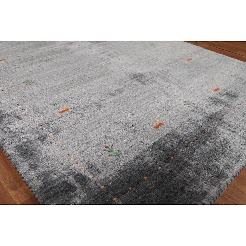 Gray Gabbeh Oriental Rug Hand-Knotted Wool Carpet - 4'5" x 5'9" - 4'5" x 5'9" - Grey