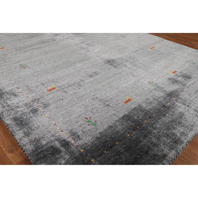 Hand Knotted Oriental 100% Wool Carpet Tribal Animal Pictorial Greys & Charcoal Gabbeh Area Rug - 5' 9'' X 4' 5''