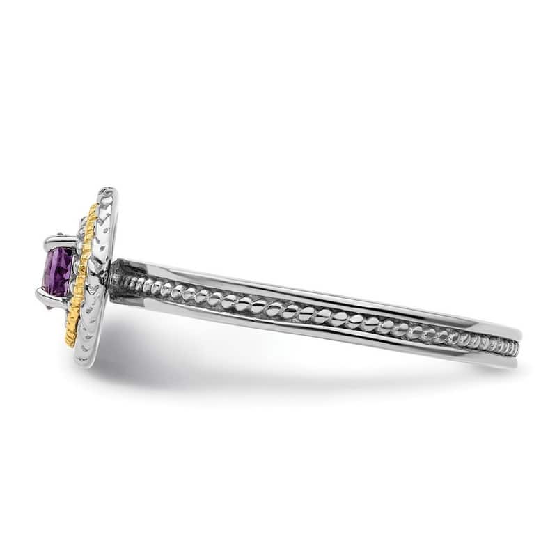 Curata 2.25mm 925 Sterling Silver Polished Prong set and 14k Stackable Expressions 925 Sterling Silver Amethyst Ring