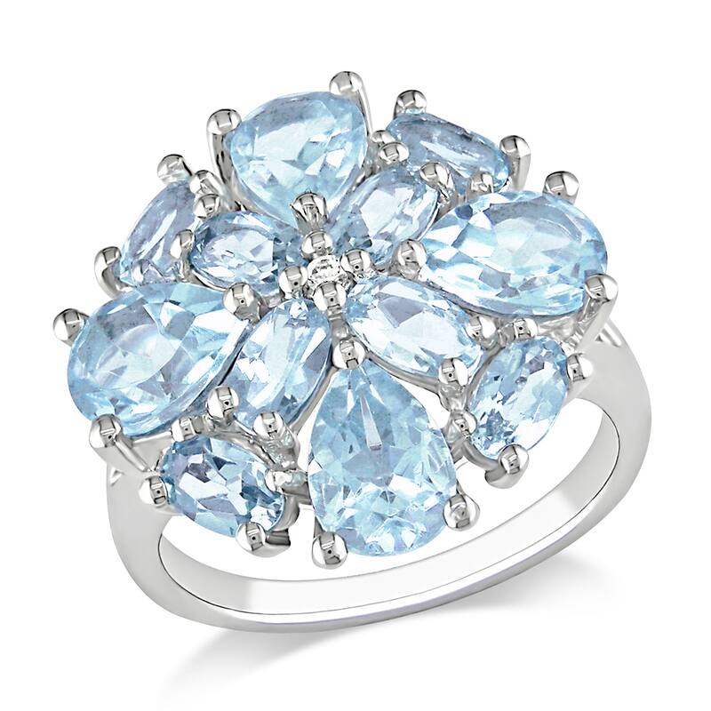 Miadora 6ct TGW Blue and White Topaz Floral Cluster Cocktail Ring in Sterling Silver