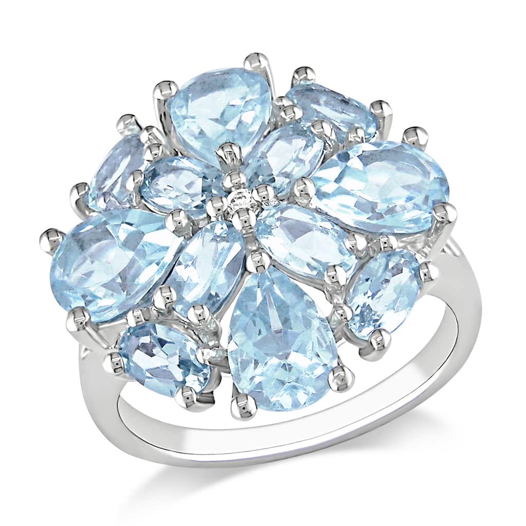 Miadora 6ct TGW Blue and White Topaz Floral Cluster Cocktail Ring in Sterling Silver