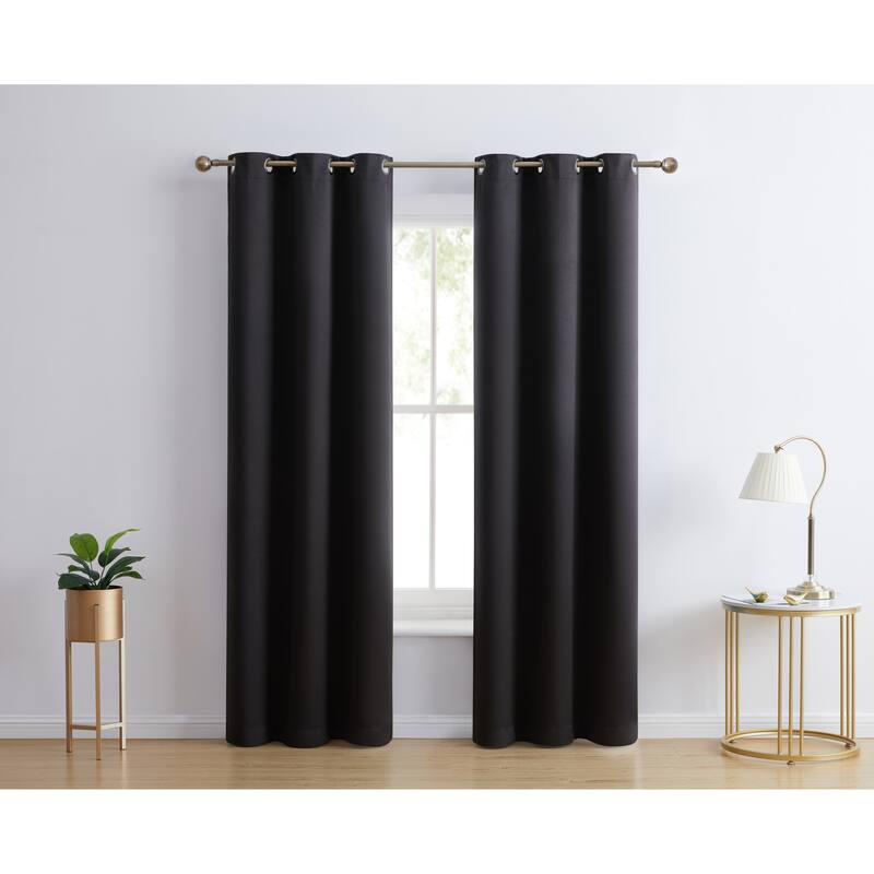 HLC.me Laurance 100% Blackout Curtains - Thermal Insulation Energy Efficient Grommet Window Curtains, Set of 2 - 42 W x 63 L per panel - Set of 2 - Jet Black