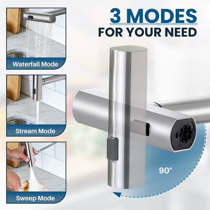 WOWOW Single Handle Waterfall Pull Down Sprayer Kitchen Faucet