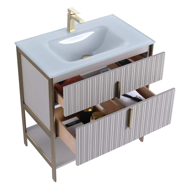 Fine Fixtures Serenity Modern Bathroom Vanity with White Glass Top