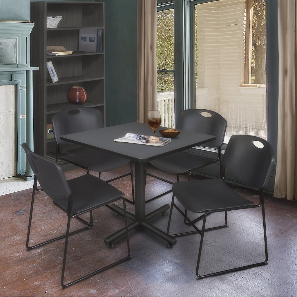 36" Square Breakroom Table- Grey & 4 Stack Chairs- Black - Grey, Black - 36