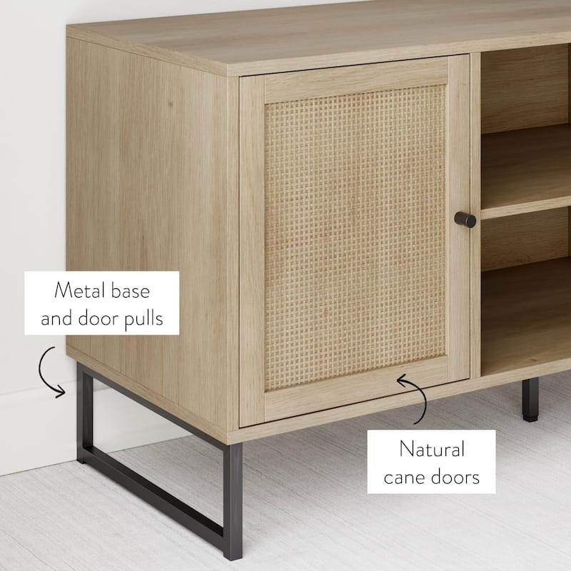 Nathan James Mina Modern TV Stand Entertainment Cabinet Media Console Oak Wood and Black Accents w/ Storage Doors