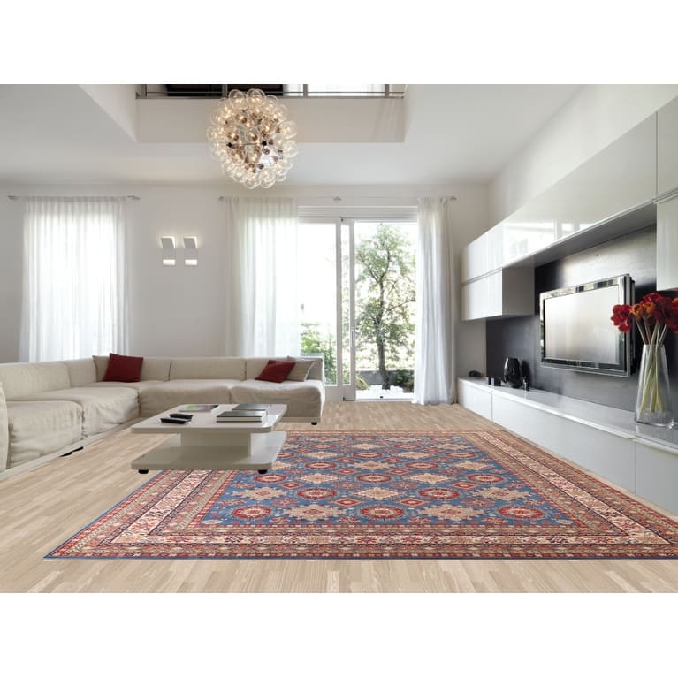 Vegetable Dye Blue Kazak Oriental Large Area Rug Handmade Wool Carpet - 12'8" x 16'5"