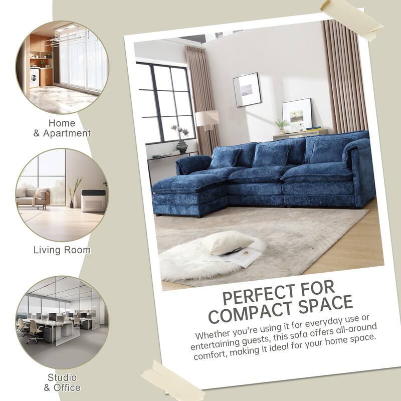 Chenille Fabric L-Shape Comfy Oversized three-seat Modular Sectional Sofa