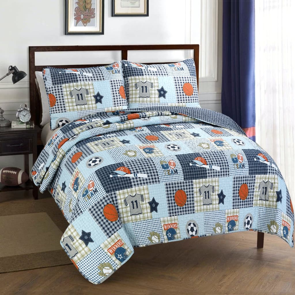 Taylor & Olive Blue Patchwork Sports Quilt Bedding Set